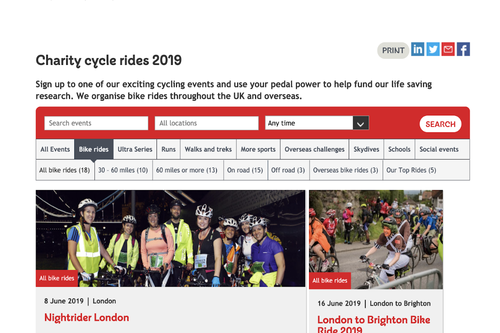 British Heart Foundation events search bar redesign