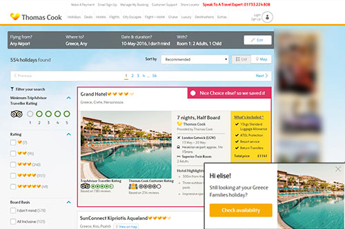 Thomas Cook optimisation case study. Abandoned booker stored previous hotel selection & highlighted for user.